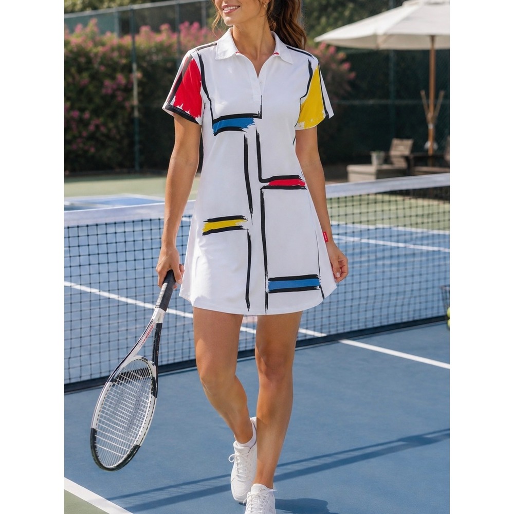 Clamp Polo Dress Women S White Good Mondrian Art Color Block Organic Cotton